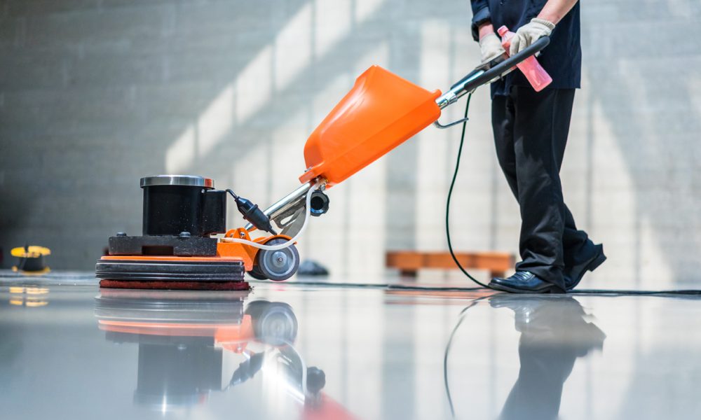 washing floor with machine